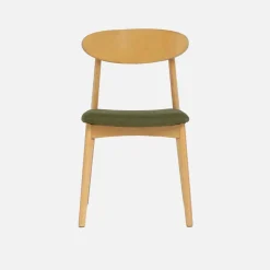 Vintage stoel van naturelkleurig rubberhout en stof (set van 2)