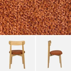 Vintage stoel van naturelkleurig rubberhout en getextureerde stof (set van 2)