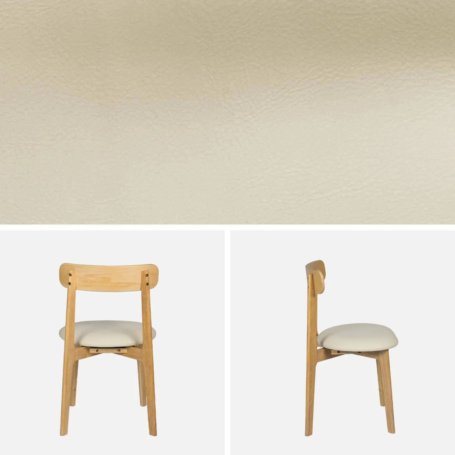 Vintage stoel van rubberhout en kunstleer (set van 2)