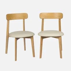 Vintage stoel van rubberhout en kunstleer (set van 2)