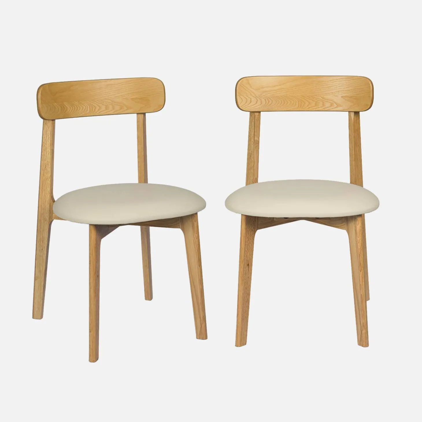 Vintage stoel van rubberhout en kunstleer (set van 2)