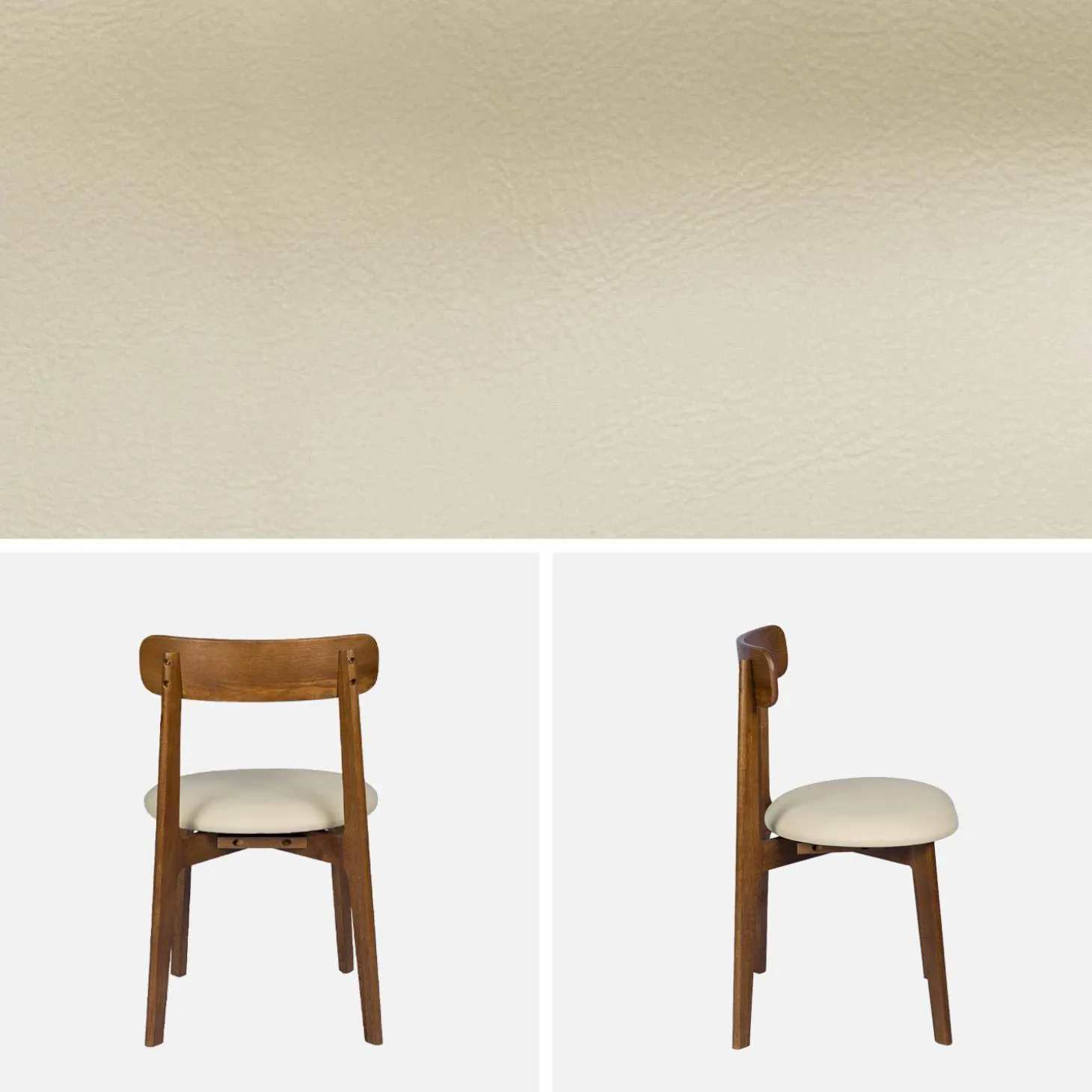 Vintage stoel van rubberhout en kunstleer (set van 2)