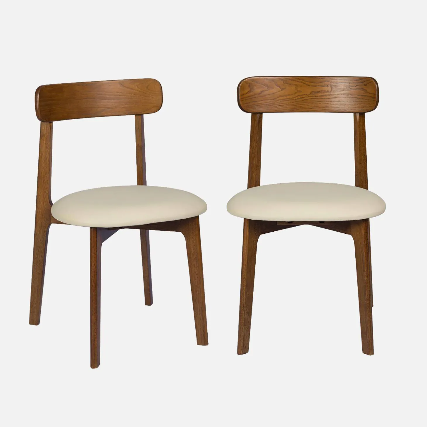 Vintage stoel van rubberhout en kunstleer (set van 2)