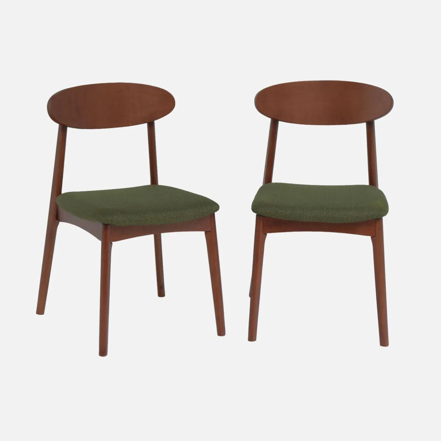 Vintage stoel van walnootkleurig rubberhout en stof (set van 2)
