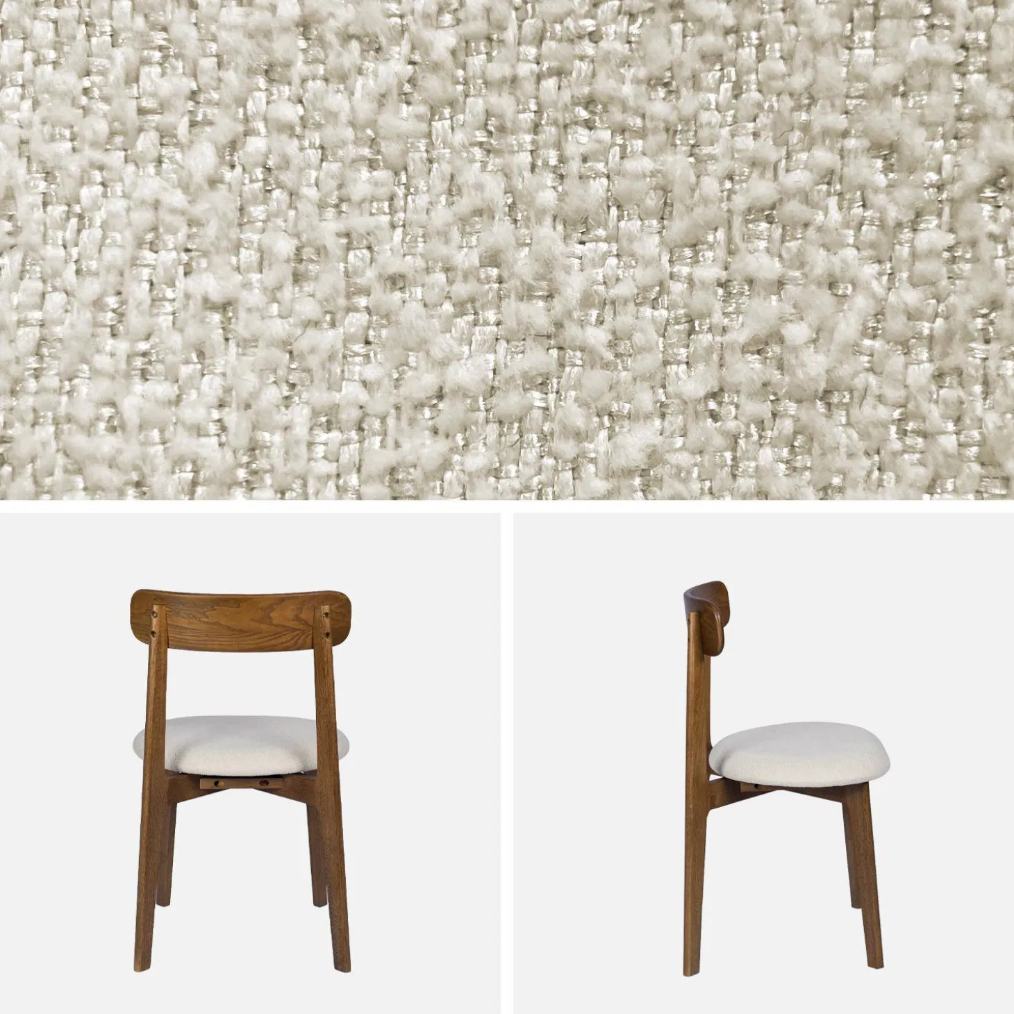 Vintage stoel van walnootkleurig rubberhout en getextureerde stof (set van 2)