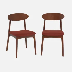 Vintage stoel van walnootkleurig rubberhout en stof (set van 2)