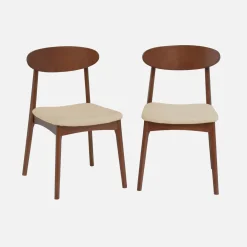 Vintage stoel van walnootkleurig rubberhout en stof (set van 2)