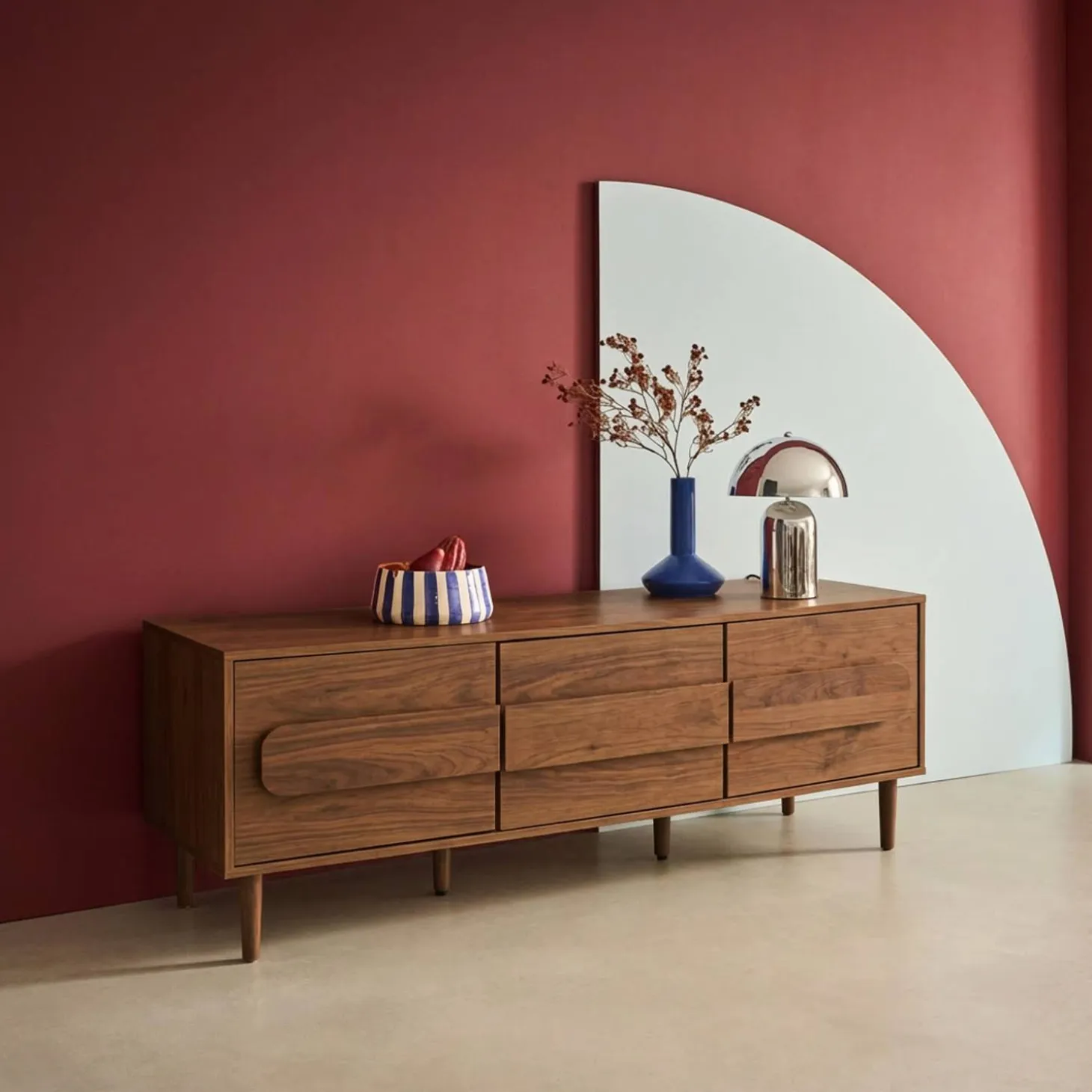 Vintage tv-meubel houtdecor 3 deuren 150cm