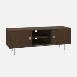Vintage tv-meubel met 2 deuren houtdecor en roestvrij staal 140cm