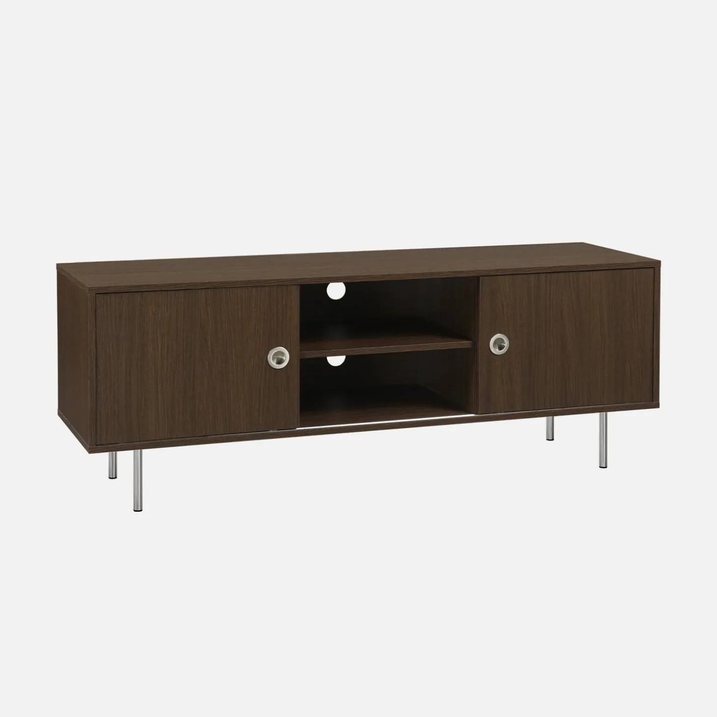 Vintage tv-meubel met 2 deuren houtdecor en roestvrij staal 140cm