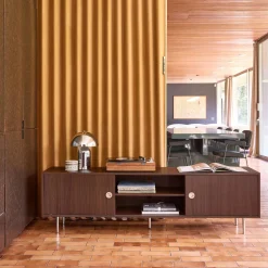 Vintage tv-meubel met 2 deuren houtdecor en roestvrij staal 180cm