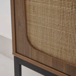 Vintage wandkast 2 deuren houtdecor rotan en metaal 80cm