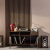 Vintage XL vinylmeubel met donker houteffect 130cm