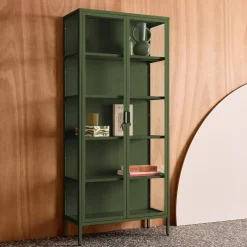 Vitrinekast gehard glas en staal 2 deuren 180cm