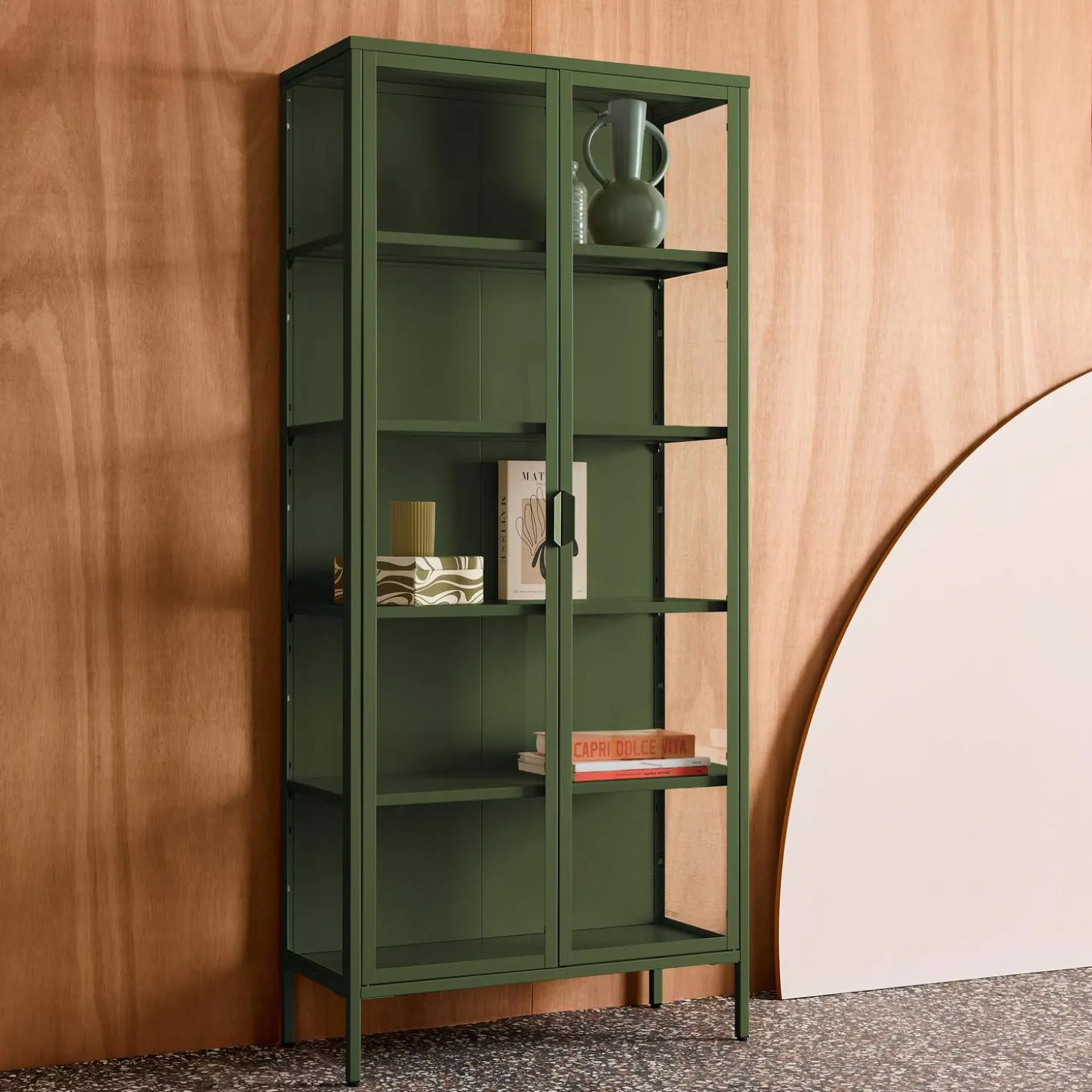 Vitrinekast gehard glas en staal 2 deuren 180cm