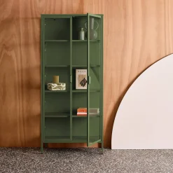 Vitrinekast gehard glas en staal 2 deuren 180cm