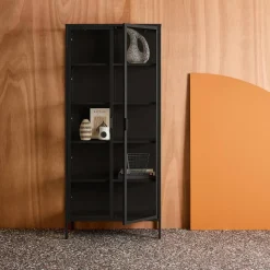 Vitrinekast gehard glas en staal 2 deuren 180cm