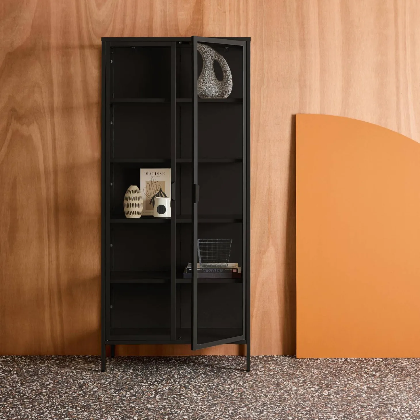 Vitrinekast gehard glas en staal 2 deuren 180cm