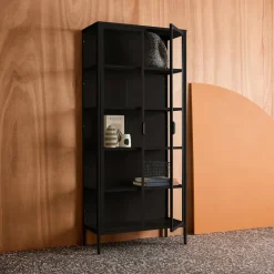 Vitrinekast gehard glas en staal 2 deuren 180cm