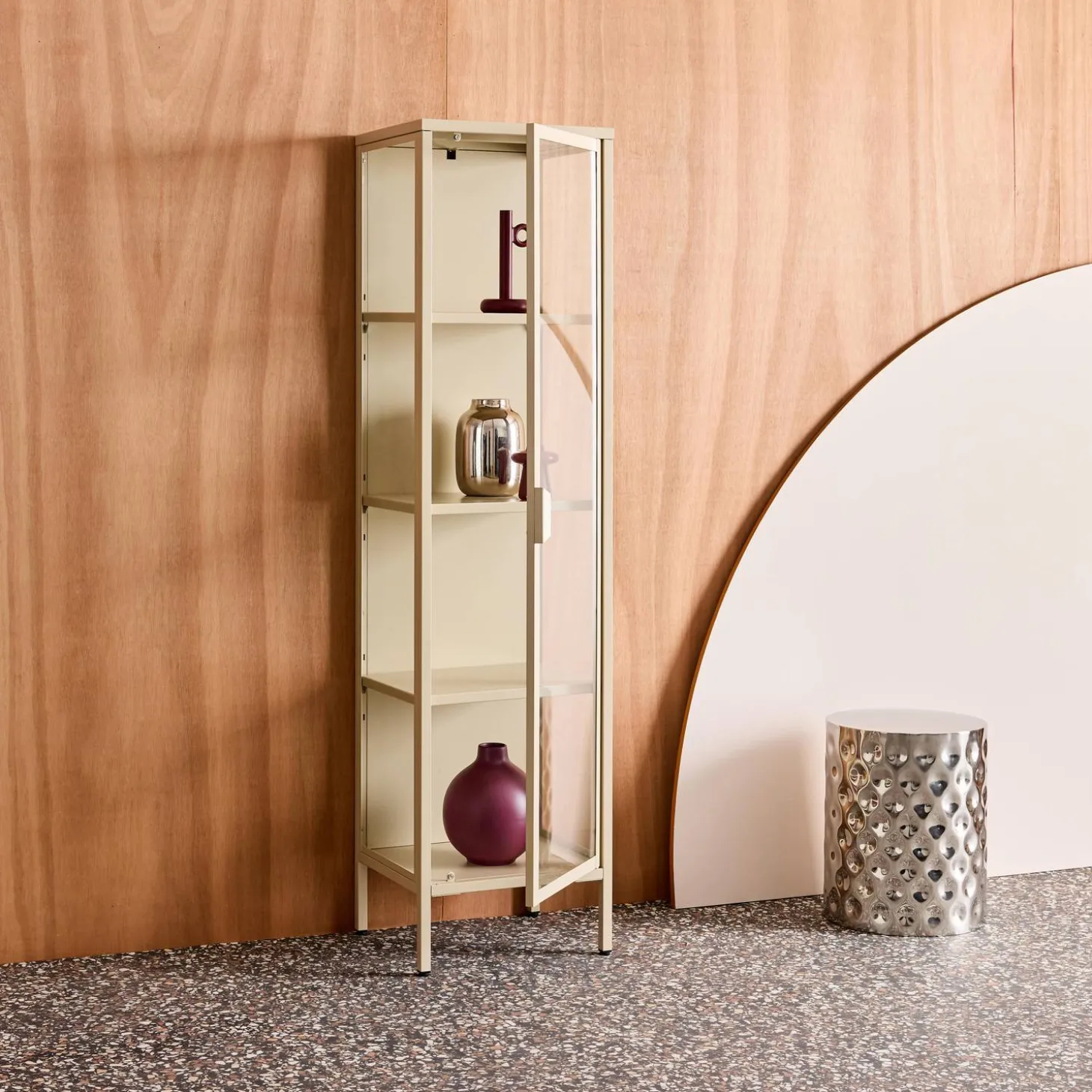 Vitrinekast gehard glas en staal 1 deur 160cm
