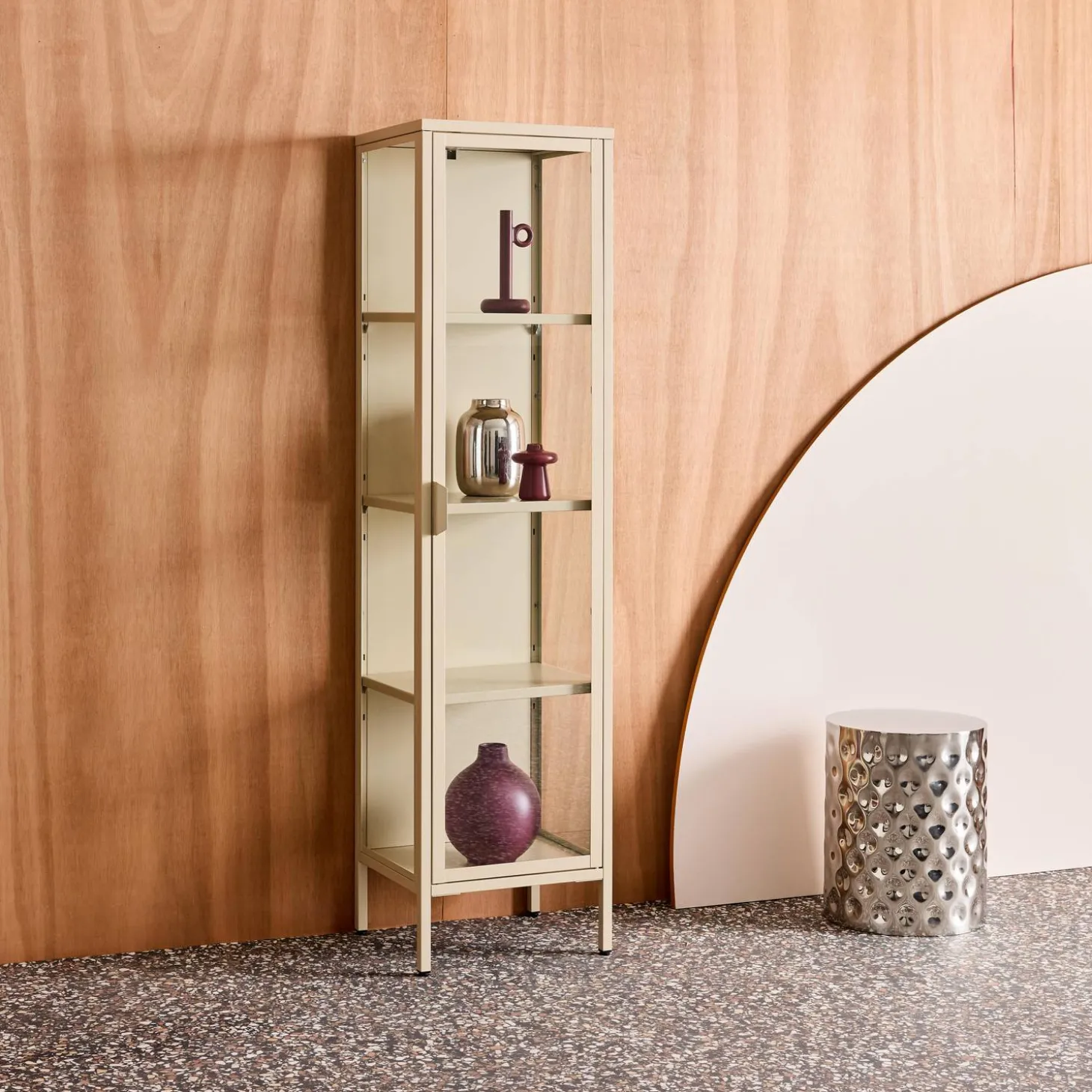 Vitrinekast gehard glas en staal 1 deur 160cm