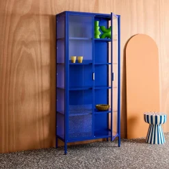 Vitrinekast gehard glas en staal 2 deuren 180cm