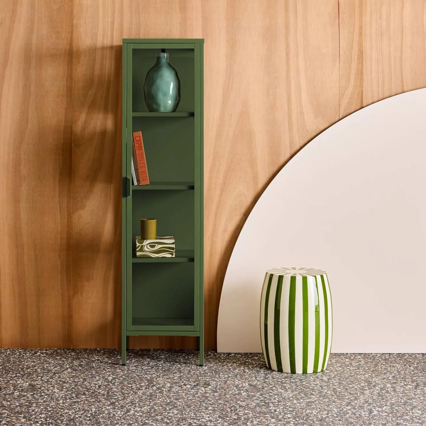 Vitrinekast gehard glas en staal 1 deur 160cm