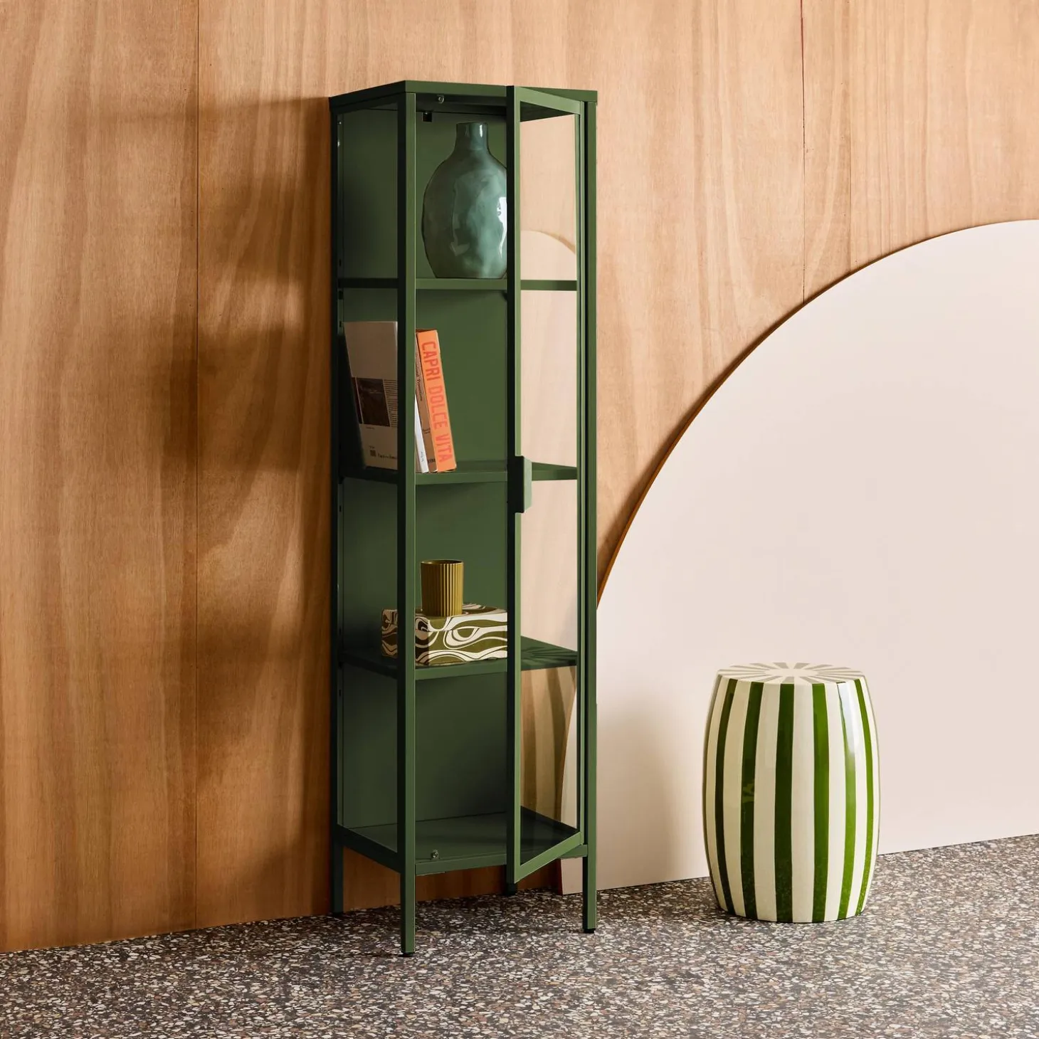 Vitrinekast gehard glas en staal 1 deur 160cm