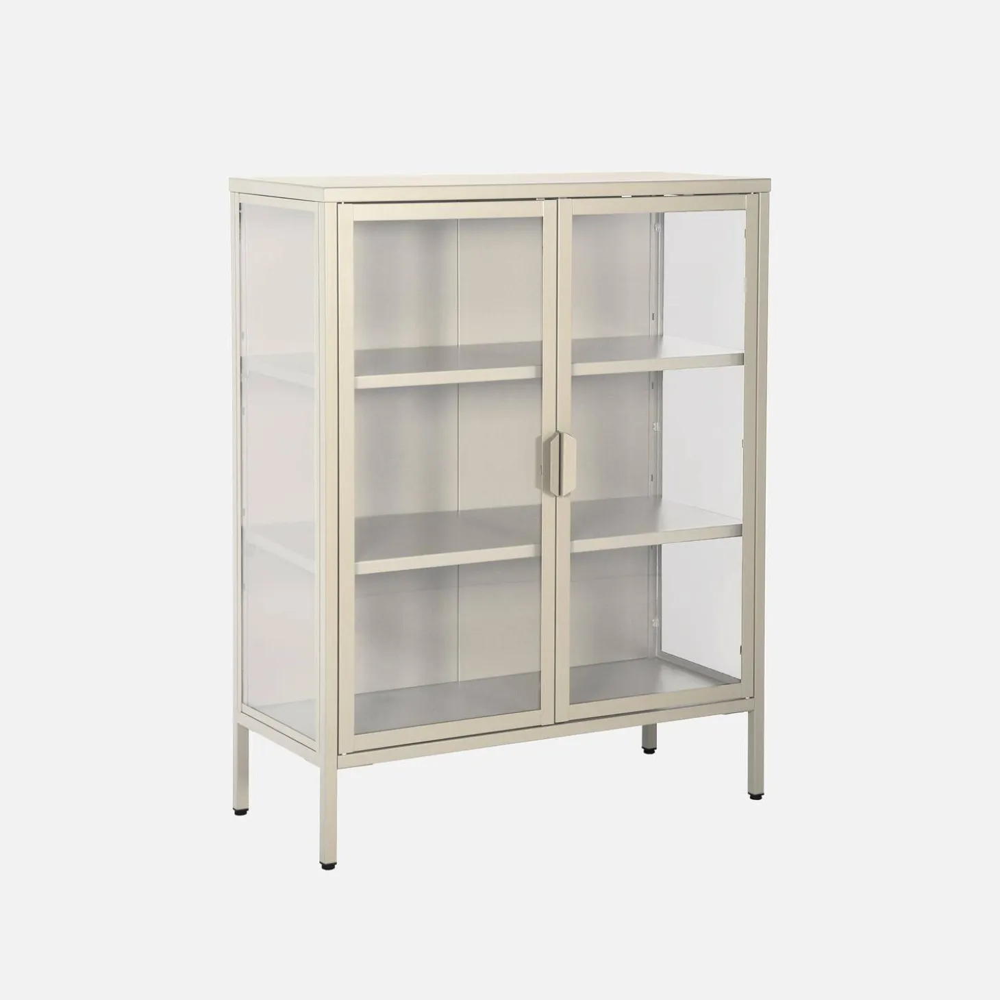 Vitrinekastje gehard glas en staal 2 deuren 80cm