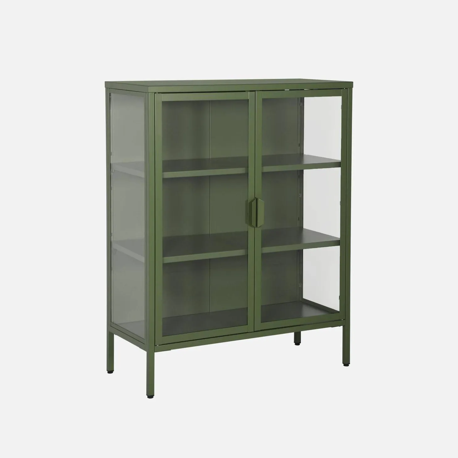 Vitrinekastje gehard glas en staal 2 deuren 80cm