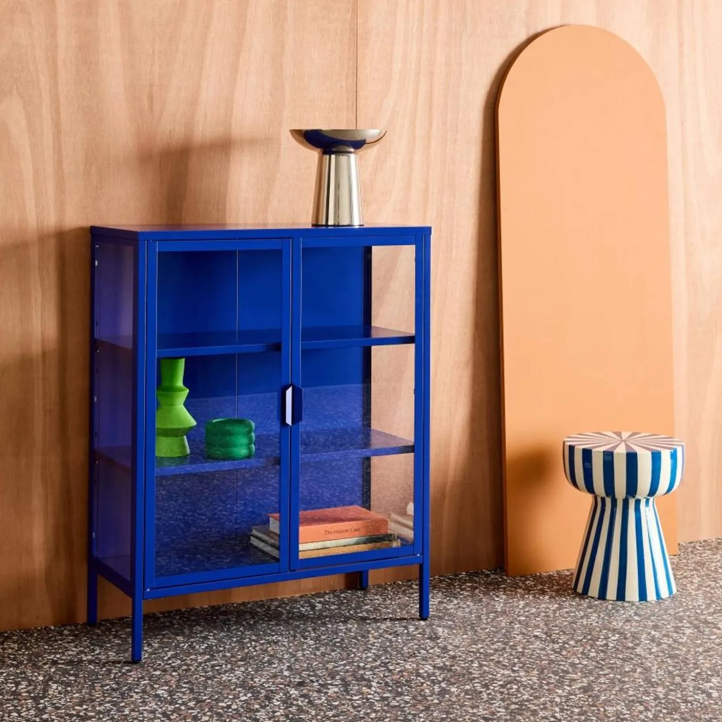 Vitrinekastje gehard glas en staal 2 deuren 80cm