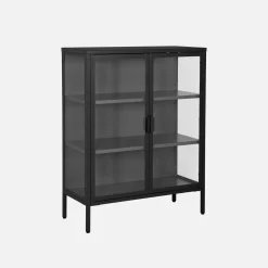 Vitrinekastje gehard glas en staal 2 deuren 80cm