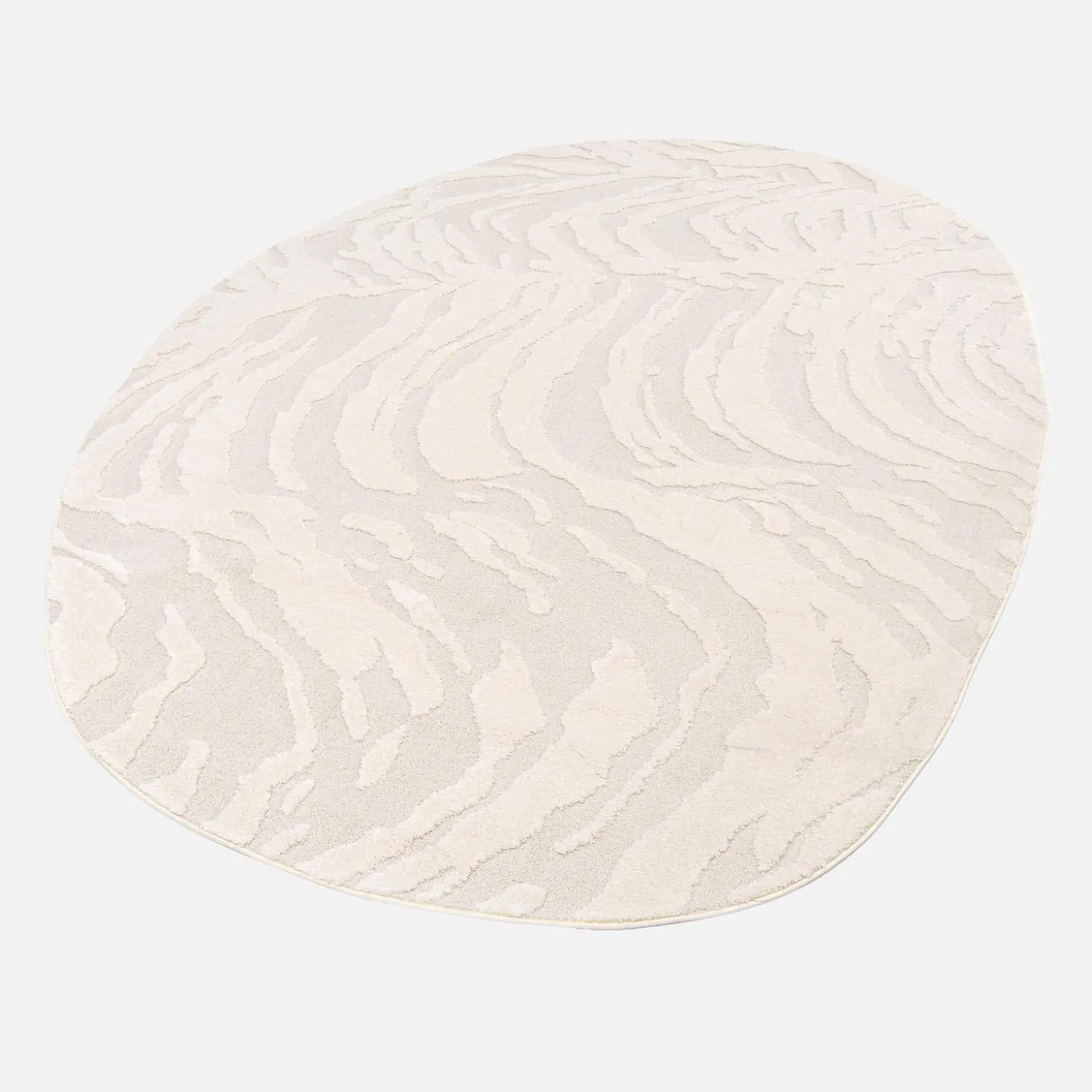 Vloerkleed in kiezelvorm met crèmekleurig reliëfpatroon voor binnen