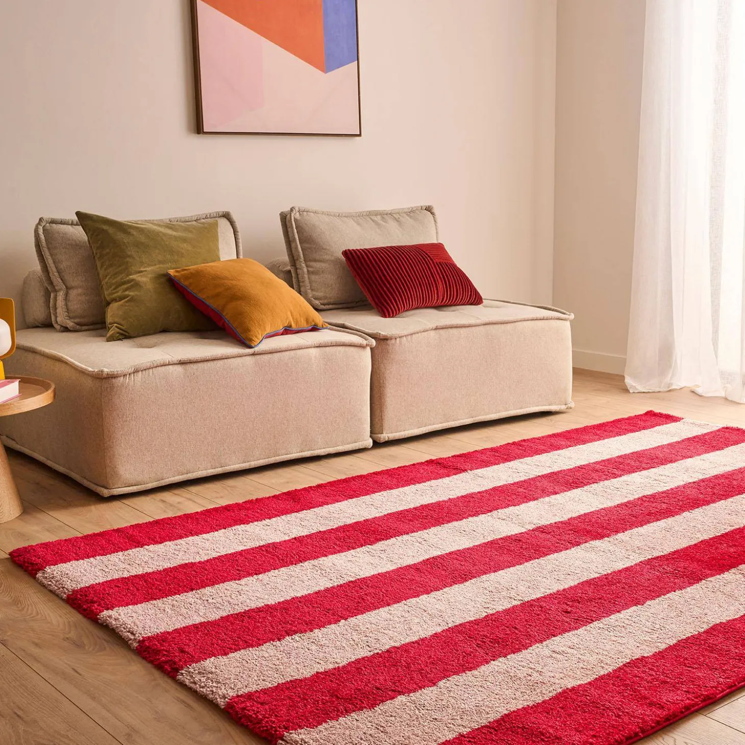 Vloerkleed rood-roze gestreept voor binnen