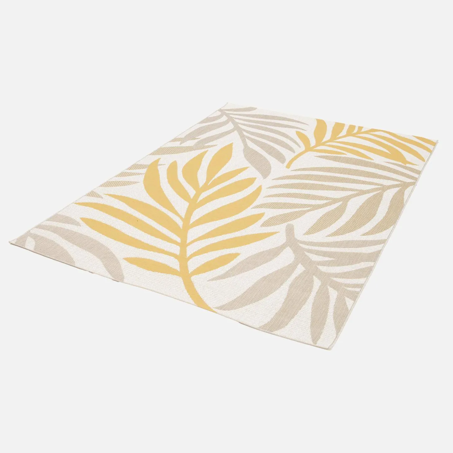 Vloerkleed voor binnen/buiten, beige en mosterdkleurig plantenpatroon