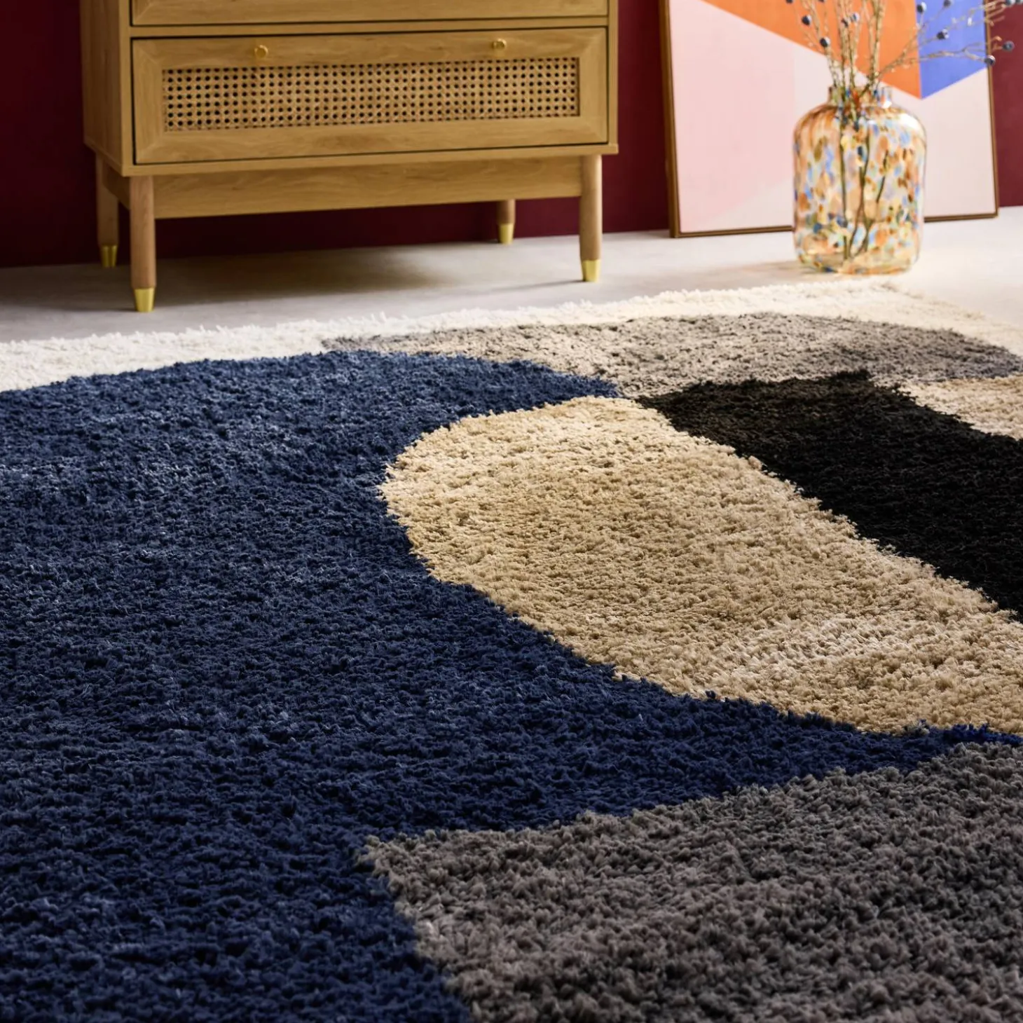 Vloerkleed voor binnen met geometrisch patroon meerkleurig shaggy