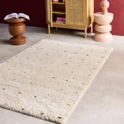 Vloerkleed voor kinderen binnen, crèmekleurig met meerkleurige stippen