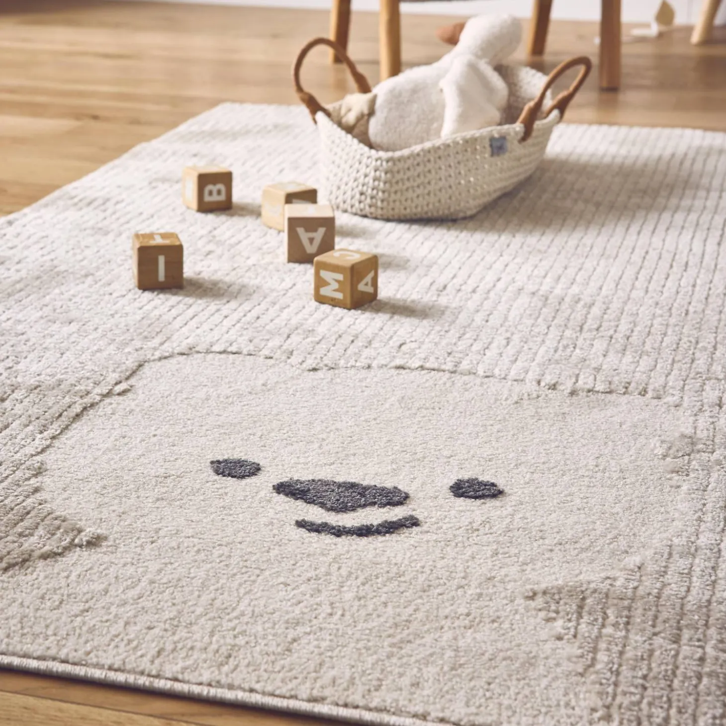 Vloerkleed voor kinderen met kleine teddybeer beige/crème