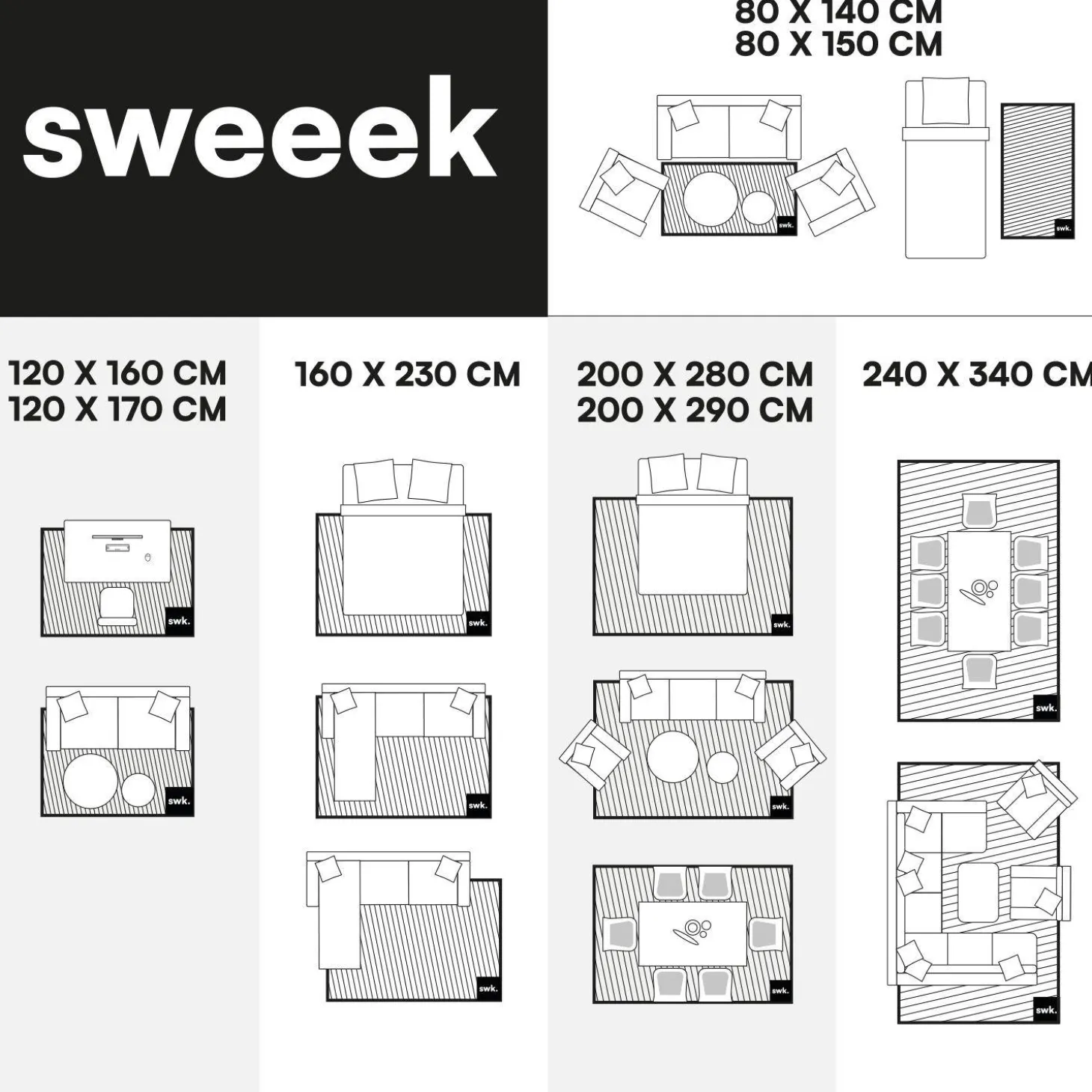 Vloerkleed zwart-wit gestreept voor binnen