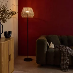 Vloerlamp met rotanlook H 150cm