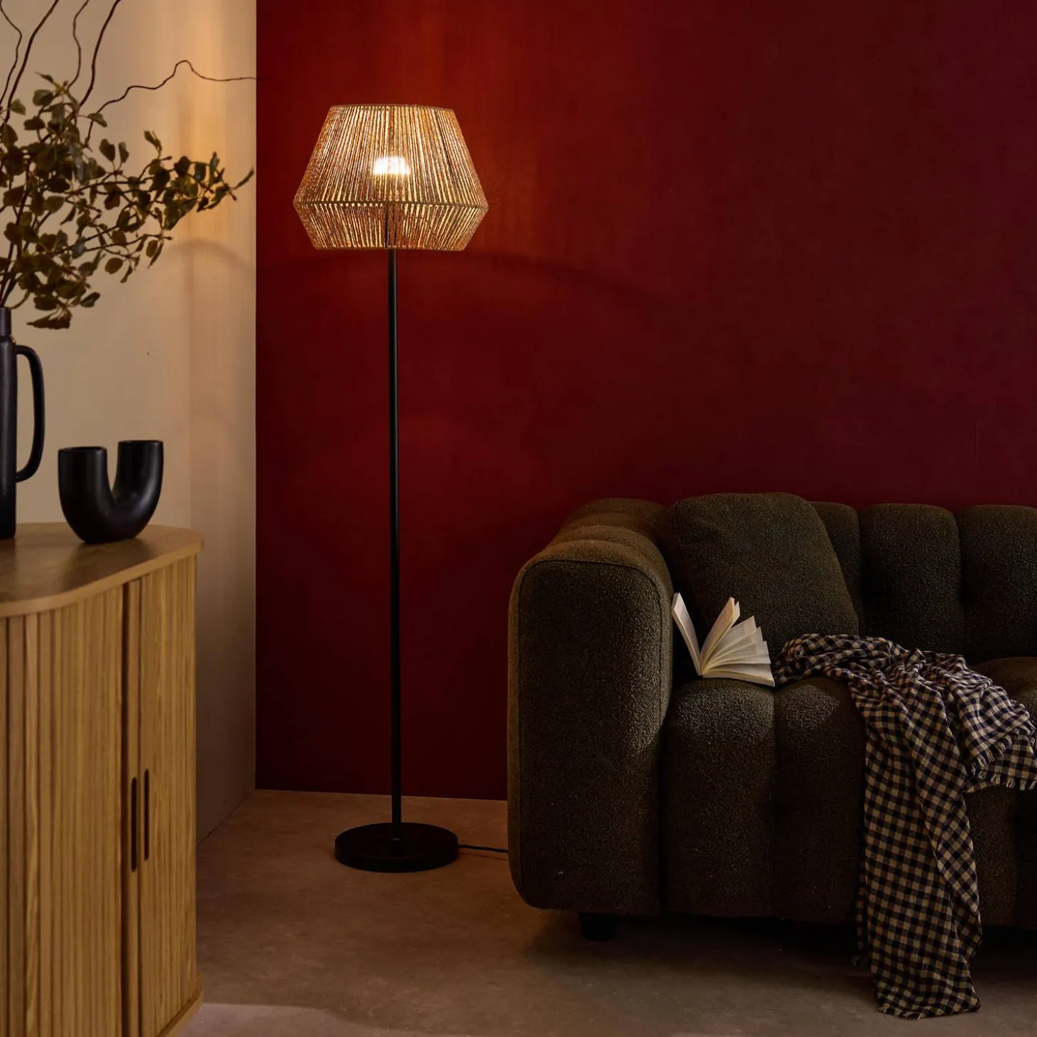 Vloerlamp met rotanlook H 150cm
