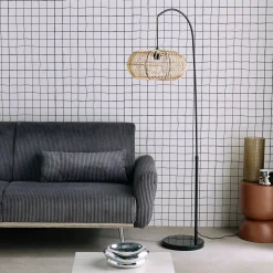 Vloerlamp riet, metaal en steen marmereffect