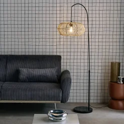 Vloerlamp riet, metaal en steen marmereffect