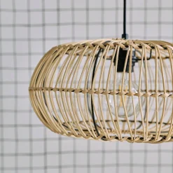 Vloerlamp riet, metaal en steen marmereffect