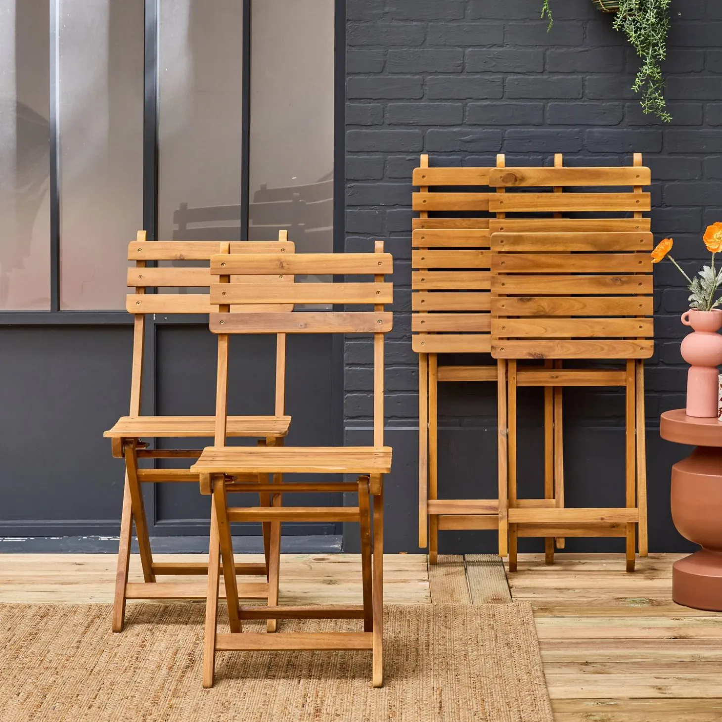 Vouwbare acacia tuinstoel (Set van 4)