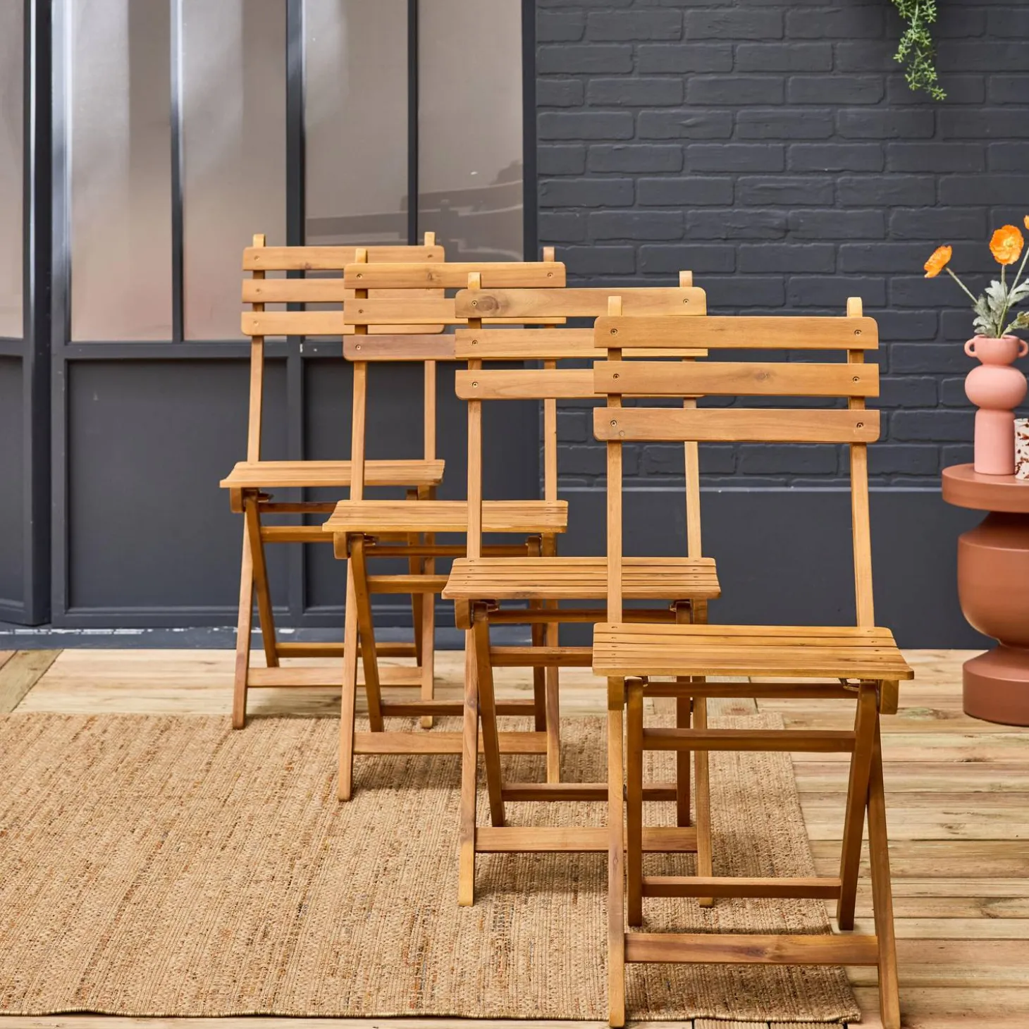 Vouwbare acacia tuinstoel (Set van 4)