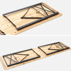 Vouwbare tafel van dennenhout met 2 banken (set van 2)
