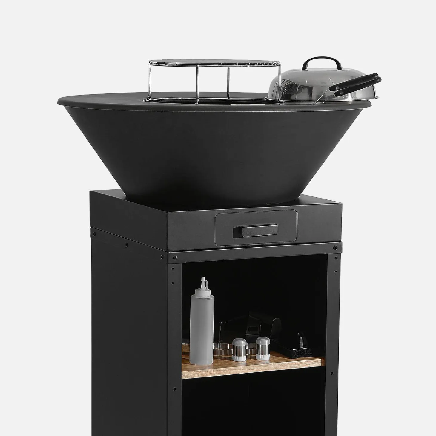 Vuurkorf barbecue Ø81,5cm met grillrooster, opbergruimte, deksel en gereedschap