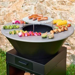 Vuurkorf barbecue Ø81,5cm met grillrooster opbergruimte en deksel