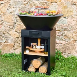 Vuurkorf barbecue Ø81,5cm met grillrooster opbergruimte en deksel